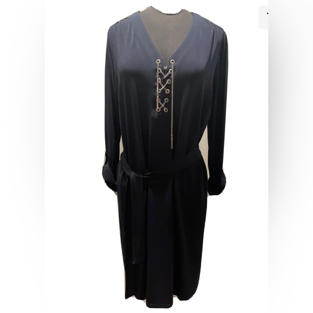 Michael Kors Chain Lace Up Front Dress M Navy
